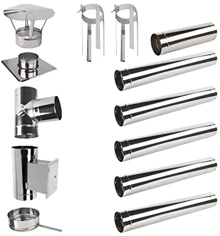 Edelstahlschornstein Einwandig SET 6,5m; Schornstein Bausatz Kamin Ofen 0,6 (Set: 6,5m, Ø 160 mm)