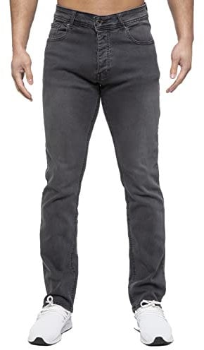 989Zé ENZO Mens Stretch Straight Leg Regular Fit Classic Denim Jeans All Waist Sizes EZ359 Grey 46W / 32L
