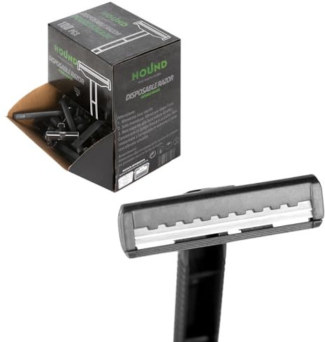Hound Tattoo Supply - Rasoio usa e getta per tatuatori - Nero - Lama in acciaio di alta qualità - Confezione da 100 pezzi - Rasatura comoda (BILAMA)