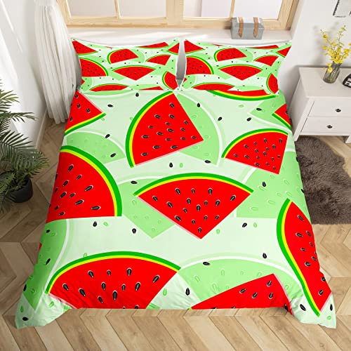 Wassermelonen Kinder Bettbezug Set L Größe,Sommer Tropische Früchte Novel Bettwäsche Set,Jungen Mädchen Niedliche Samen Cartoon Tröster Abdeckung,Rot Grün Helle Quilt Cover,2 Kissenbezug