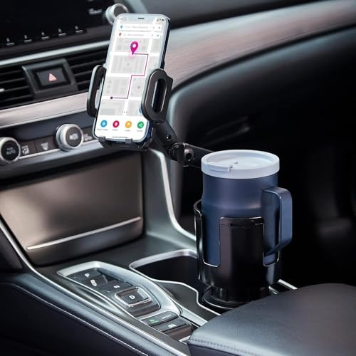 SCRWVESS Cup Holder Phone Mount, 2 in 1 Cup Holder Expander for Car Long Arm with 360°Rotation Cup Holder Cell Phone Holder for Car Compatible with All Smartphones