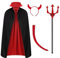 Juephe Halloween-Teufel-Kostüm-Set, Vampirumhang, wendbarer Umhang, Teufelshorn, Stirnband, rote Teufelsgabel und roter Schwanz des Teufels (122 cm)