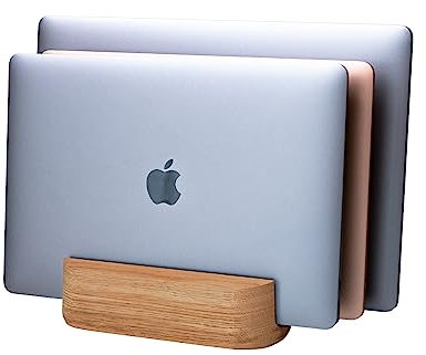 TheHrdwoodCom Triple Laptop Stand Vertical Laptop Holder for Desk - Vertical Laptop Stand for Desk - Laptop Holder Vertical Handmade of Natural Wood (Triple Oak)