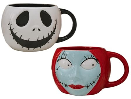 Disney Tazas de Jack y Sally de Nightmare Before Christmas | Accesorios de cocina | Bonitos regalos de inauguración de la casa de cerámica para hombres, mujeres y niños | Licencia oficial | 1 juego