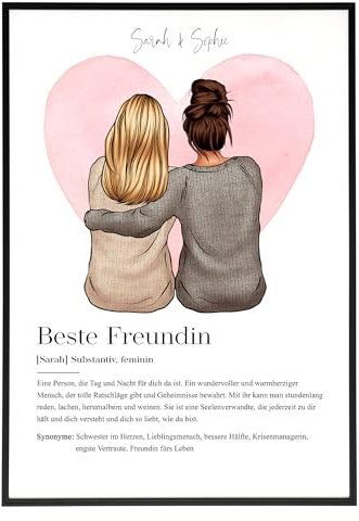 HEI Print Beste Freundin Geschenk zum Geburtstag - Geburtstagsgeschenk für die Freundinen, Bild für Freundin, personalisiertes Poster mit Definition, ohne Rahmen, Freundschaft (Beste Freundin)