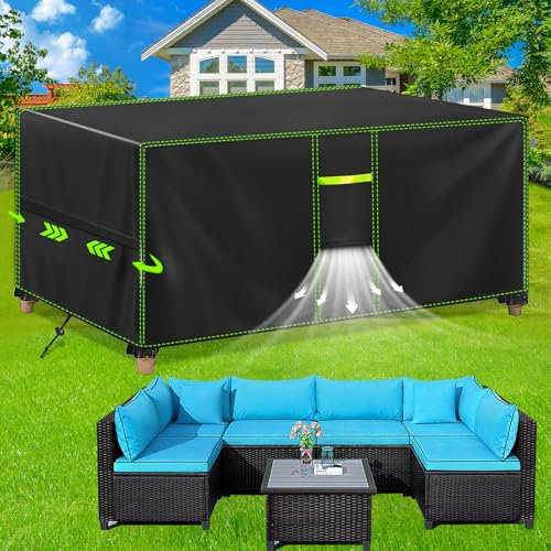 FORTRY Abdeckung Gartenmöbel Wasserdicht, Winterfest Schutzhülle Gartenmöbel, 420D Oxford Plane für Gartentisch Möbelsets Terrassenmöbel, Rechteckig Tischabdeckung Gartenmöbel 242x162x100cm