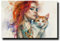 Leinwandbild Lonely Together 60 x 90 cm (AUFHÄNGFERTIG) – Tätowierte Frau mit Katze – Einzigartiges Deko-Highlight für Wohnzimmer oder Schlafzimmer – Sinnliche Kunst im Querformat