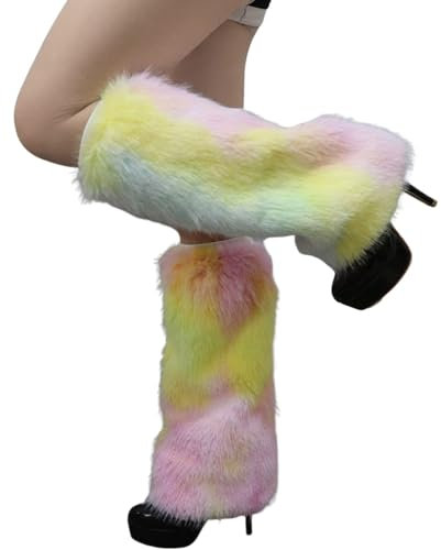 DRALOFAO Fell Stulpen Weihnachten Flauschige Stiefelüberzüge für Damen Accessoire Set