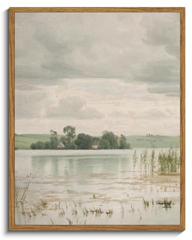 InSimSea Gerahmte Leinwanddrucke, Vintage-Dekor, Esrum-See-Ölgemälde, Bilder für Schlafzimmer, Natur, Wildnis, Kunstwerk, Wanddekoration für Badezimmer, Büro, Bauernhaus, 27,9 x 35,6 cm