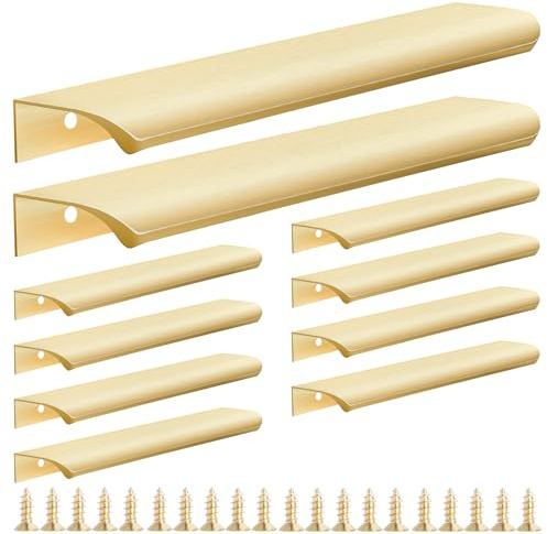 Malimali 10 Pack Gold Kitchen Cupboard Handles - 200mm Modern Aluminum Bathroom Cabinet Handles, Brushed Brass