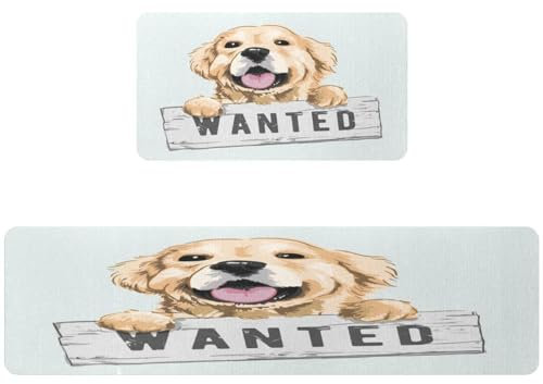 Luoweisi Küchen-Fußmatten, Cartoon-Hund, der Wanted-Schild hält, Anti-Ermüdung, Küchenmatte, rutschfest, wasserdicht, saugfähig und schmutzabweisend, Küchenläufer für Küche, Schlafzimmer (40 x 75 cm +