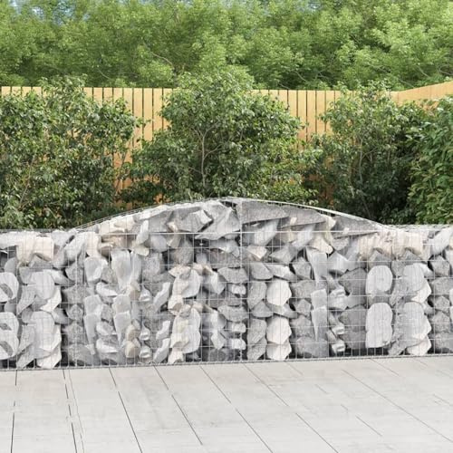 Gecheer Jardinera Exterior,Gaviones de Piedra,Jardinera de gaviones,Gaviones de Piedras Cesta muros 9 uds 400x50x80/100 cm, Gaviones Decorativos,Forma de Arco Hierro