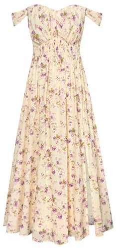 GRACE KARIN Robe de Cocktail Florale pour Femme à Bretelles Tendance Bohème A-Line Chic Fleurs Violettes sur Jaune S