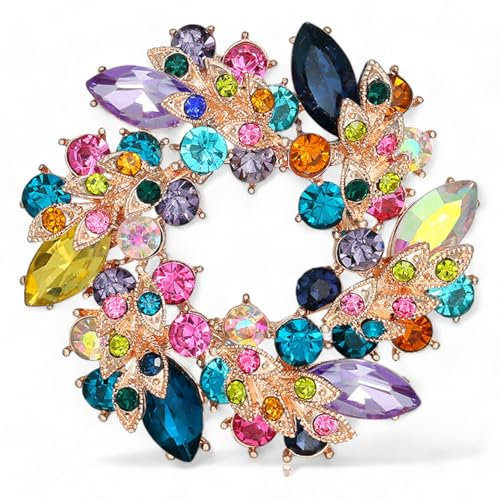 GFM® Vintage inspirierte Art Deco Blume Kristall Brosche für Hochzeit Geburtstag Jahrestag, S, Metall, Kristall