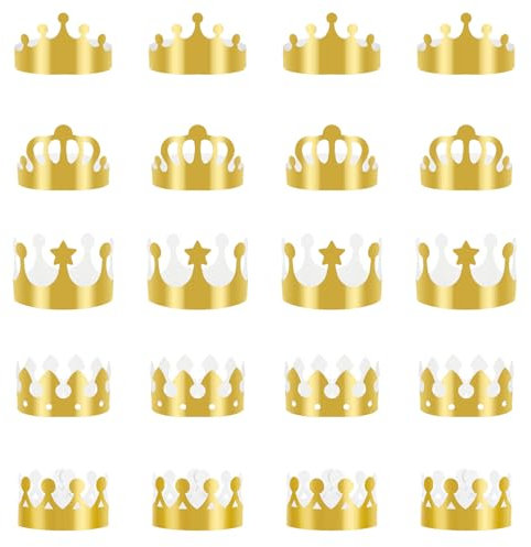 20 Stück Papier Goldene Krone Partyhüte Kronen Basteln Geburtstagskrone Verstellbarer Goldene König Kronen, 5 Stile Geburtstags Kronen Set, für Party Geburtstagsparty Feierlichkeiten Foto Requisiten