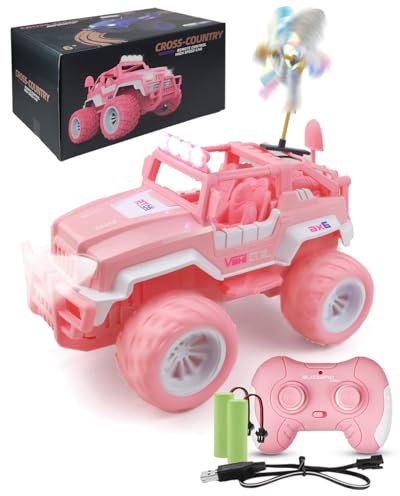 Scayans Remote Control Car Pink, 1:16 with LED Light 2.4Ghz, 60+Min Play Time 2 Rechargeable Battery RC Trunk with 2 Mini Windmill, Girls Remote Control Car Age 3 Birthday for Girls