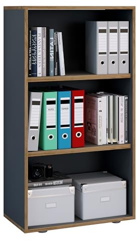 VCM Holzregal stehend | platzsparender Aktenschrank | Maße ca. H. 110 x B. 60 x T. 33 cm | Elegantes Regal | Büroregal – Salia 3fach B. 60 cm Anthrazit