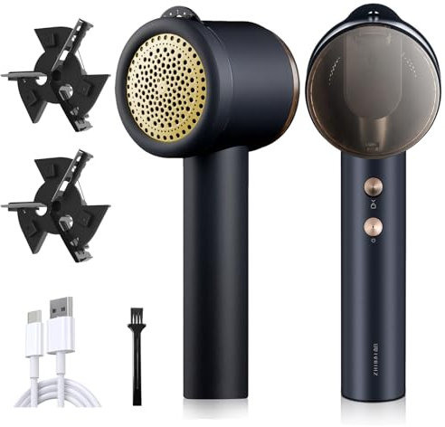 ZHIBAI Bobble Remover, Debobbler for Clothing, Rechargeable Fabric Shaver, Electric Lint Remover with 3-Blades and 5-Depths, USB Powered Pill Defuzzer Remover for Clothes, Furniture, Bedding, Gold