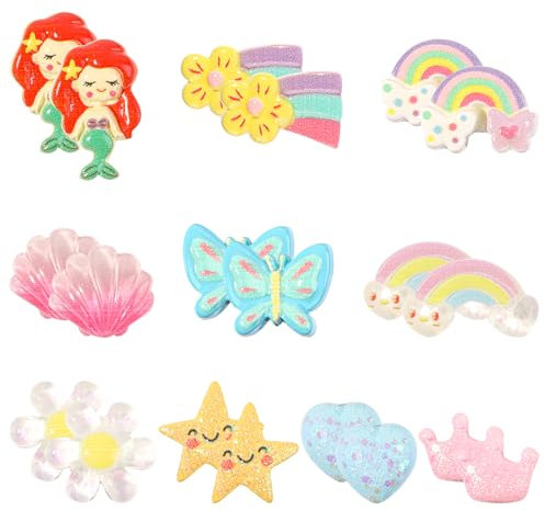 Deepton 10 Paar Klipp Ohrringe Kinder Mädchen, Ohrclips Mädchen, Ohrklipser Kinder, Clip Ohrringe Mädchen, Magnet Ohrklipser Regenbogen-Blumen-Prinzessin-Ohrring Set