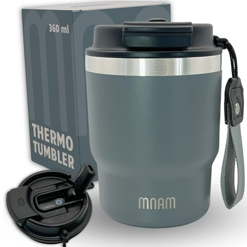 mnam Tasse Isotherme avec Paille - Tasse Isotherme - Mug Café Thé - Café Étanche en Acier Inoxydable - Mug de Voyage Chaud & Froid