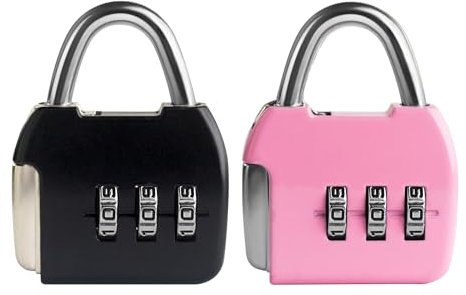 UP Security Small Combination Padlock, 3-Digit Combination Locks, Travel Luggage Lock with Code, Mini Combo Lock for Suitcase, Locker, Bag, Box, Backpack Zipper, Diary (Black+Pink, 2-Pack)