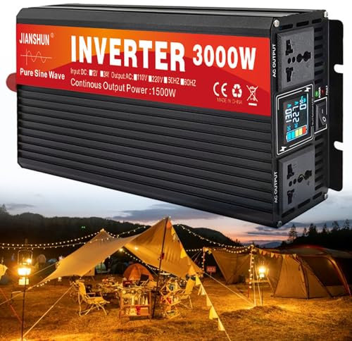 Onduleur sinusoïdal pur 12 V à 230 V 240 V – 3000 W 4000 W 5000 W 6000 W pour camping en plein air et énergie solaire – Chargeur de voiture inclus