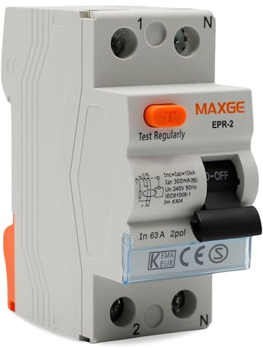 TECHZOCO Interruptor diferencial industrial y terciario Clase AC, Tensión de empleo 415/240V AC, Normativa EN/IEC61008-1, Poder de corte 10000A, Clase AC Detecta corrientes de fuga alternas, 63A
