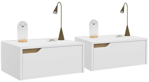 IDMarket - Lot de 2 Tables de Chevet murales Helsinki scandinaves 1 tiroir étagère Suspendue Blanc