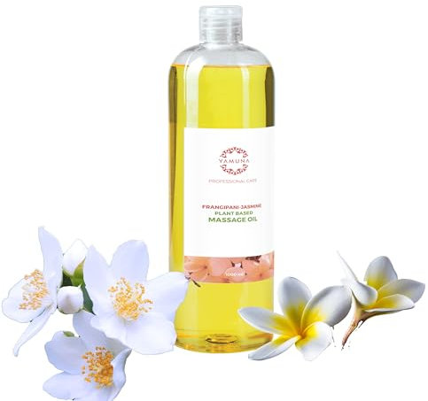 YAMUNA NATURAL BEAUTY Massageöl, 100% pflanzlich, Naturkosmetik aus Ungarn. Professionelles Öl- frei von Paraffin und Parabenen für eine erfrischende Massage.Gratis Spender!(1000 ml,Frangipani-Jasmin)