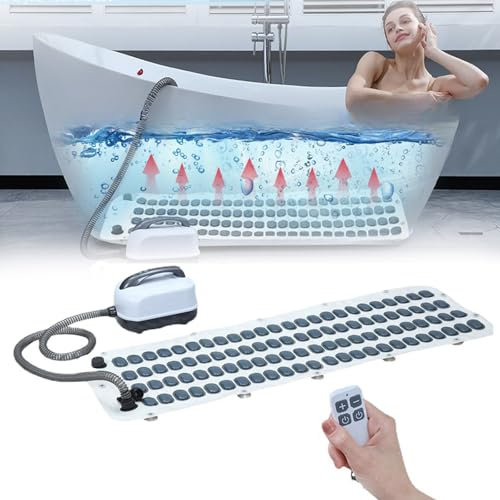 Baignoire à Tapis à Bulles (Réglage à 6 Vitesses), Avec Oreiller Gonflable Et Télécommande,Tapis Antidérapant Imperméable Pour Spa, Soulage Le Stress, Soulage La Douleur, AméLiore Le Sommeil