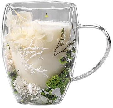 Dried Flowers Glass Double Walled Mugs | 350ml Capacity | Insulated Coffee Cup | Tea Cup | Milk Mug