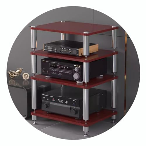 Easnuroz 2/3/4-stöckiges HiFi-Rack AV-Regal Medienregal Mit Verstellbaren Fächern HiFi-Ständer Plattenspieler-Ständer Medienaufbewahrungsregale Audio-Video-Komponenten (Red, 60 * 48 * 80cm(4Tier))