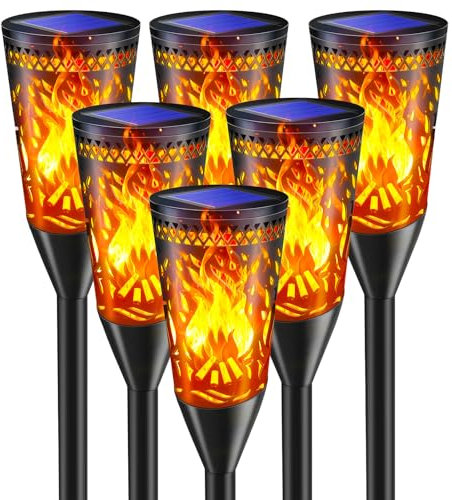 FIFlying Solar Garden Light 6 Pack - IP65 Waterproof Outdoor Solar Torch Light with Realistic Dancing Flame Effect,Pathway Lights for Patio, Lawn, Yard Decor
