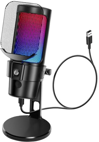 VCOM USB Gaming Mikrofon für PC, Microphone mit Mute, Noise Cancellation, Pop-Filter, Gain, Gaming Mic für Streaming, Podcast, Twitch, YouTube, PS4/PS5