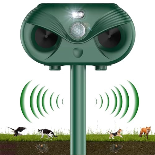 Katzenschreck Ultraschall 4 Vertreibungsmodi, Katzenschreck für Garten, Solar Tiervertreiber mit Bewegungsmelder und Blinklicht Wasserdicht IP65, Abwehr von Katzen und Hunden vertreiben Garten