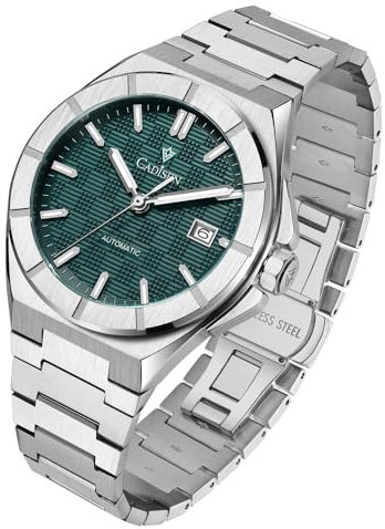 CADISEN Mechanische Automatik Uhr Herren Mit Gangreserve Saphirglas Uhren männer NH35 Freizeit Wasserdicht (grün)