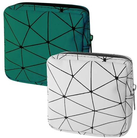 2-teiliger Damenbindenhalter, Periodentasche, Aufbewahrungstasche für Damenbinden, Damentasche mit Reißverschluss, tragbare Slipeinlagentasche für Frauen, Teenager, Mädchen, Damen (Grün+Silber)