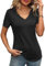 Zeagoo T Shirts for Women Casual V Neck Tops Short Sleeve Pleated T-Shirt Summer Basic Tee Shirt Black L