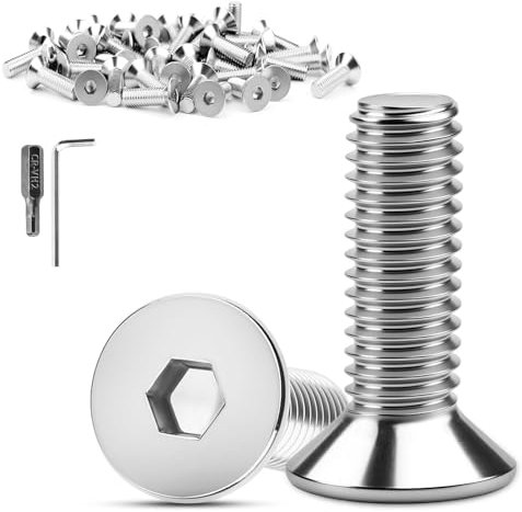 XRXYMQ 110 Piezas Tornillos Acero Inoxidable M3 x 12 mm Tornillería de Cabeza Avellanada Tornillo Hexágono Interior Tornillos de Acero Inoxidable Rosca Completa