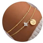 TINGN Armband Damen Gold, 14K Gold Vergoldet Armband mit Buchstaben N Armbänder Damen Personalisiertes Disc-Monogramm Charm Armbänder Geschenke für Frauen Vierblättriges Kleeblatt Schmuck