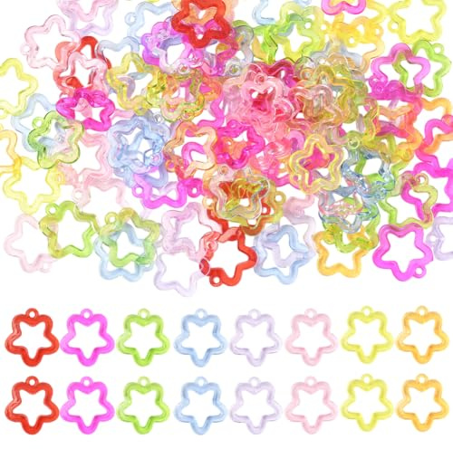 SOFPLATE 100 Stück Transparente Sternanhänger Acryl Hohlanhänger Bunt Sortiert Kleine Hängende Blumennanhänger Zubehör Für Die Schmuckherstellung Armbänder Halsketten Ohrringe DIY Basteldekor