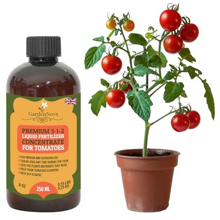 Premium Liquid Tomato Plant Fertilizer - 3-1-2 Concentrate for Indoor Plants and Flowers by GardenNova | Organic Plant Food for Tomatoes - 8oz