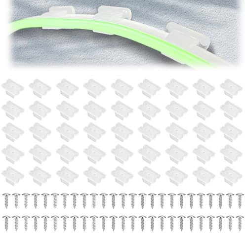 50 Pièces Clip de Fixation Ruban LED 50 Vis pour Bandeau LED Néon 5-6 mm, PP Résistant & Translucide Clips de Montage, Supports de Bande LED Néon Étanches À L'Eau pour Maison Bureau Fête, Blanc