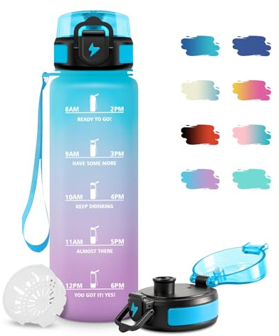 JAPORIA Trinkflasche Kinder 500ml, Trinkflasche mit Filte, Kohlensäure Geeignet, Auslaufsicher, Motivierende Wasserflasche mit Zeitmarkierung, Wasserflasche für Schule, Camping, Reisen, Fahrrad, Büro