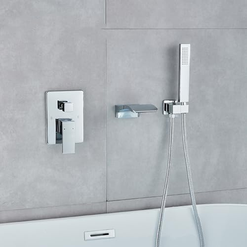 BiaoTeng Wannenarmatur Unterputz mit Brause Wasserhahn Badewanne Wasserfall Einhebelmischer 2 Funktionen Warm und Kalt Armatur Badewanne Wand Chrom