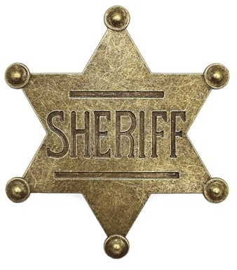 JZK Retro Sheriffstern anstecker Metall Erwachsene, antiker bronzefarbener sechseckiger sheriff Stern Anstecknadel, Accessoire für Sheriff/Cowboy-Kostüme/Western-Outfits, Wildwest-Partys Dekoration