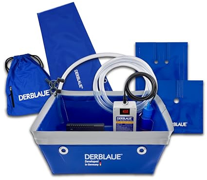 DERBLAUE® Complete Set for Diverting, Collecting and Pumping Out Liquids | Includes a Professional Tub, a high-performance pump system, splash-proof products and a slide for channelling liquids