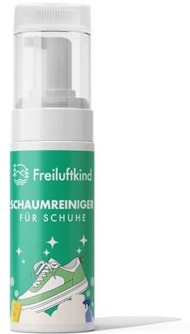Freiluftkind Schaumreiniger mit Bürste (200 ml) – Schuhreiniger für viele Materialien – Effektives Schuhputzmittel gegen Schmutz – Schonend & schnell – kein Verfärben oder austrocknen