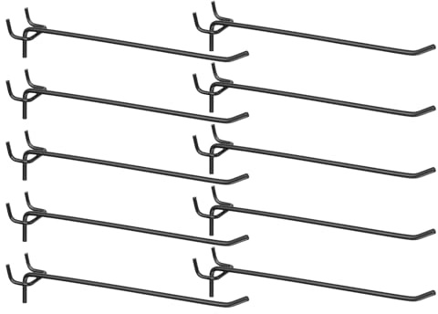 QUARKZMAN 10 Piezas Ganchos Para Estantería De Tablero Perforado 8 Negro | Ganchos Para Exhibición Colgantes, Acero Inoxidable, Para Organizar Herramientas En Taller Garaje Cocina Tienda