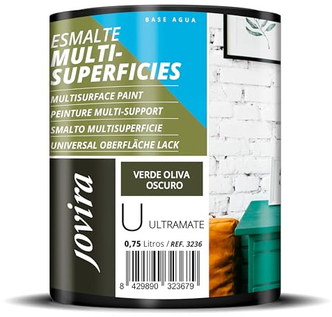 JOVIRA PINTURAS Smalto Multisuperficie all’Acqua ultra opaca. Decora e protegge superfici di difficile adesione. (750 Millilitri, Verde Oliva Scuro)